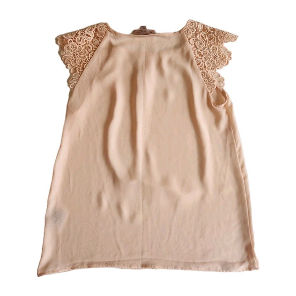 Philosophy Romantic Pink Shirt Short Flutter Sleeve Scoop Neck Size X-Small - Picture 8 of 8